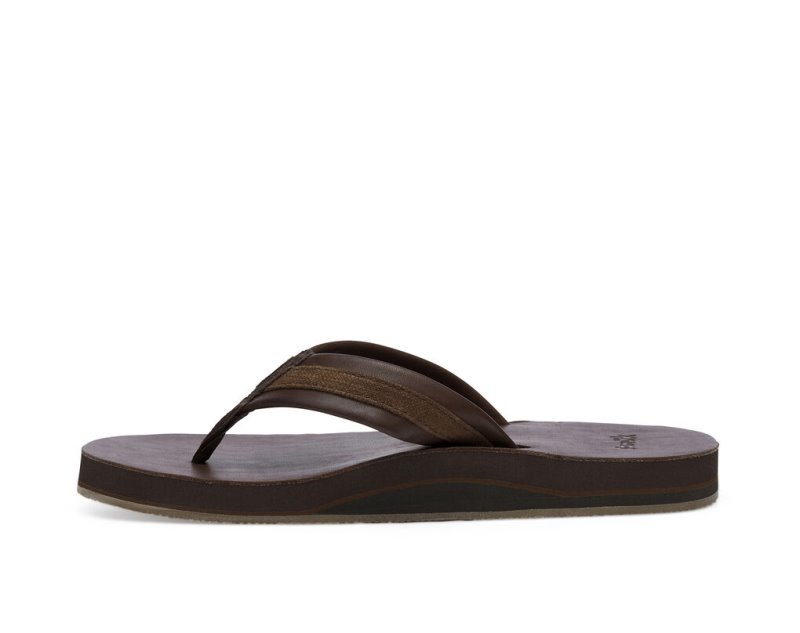 Sanuk Hullsome Leather St Hemp Men's Flip Flops Dark Brown | Canada 296EBC